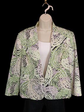 Kasper Green/Black/Tan/White Blazer Lined ¾ Sleeve Size 12